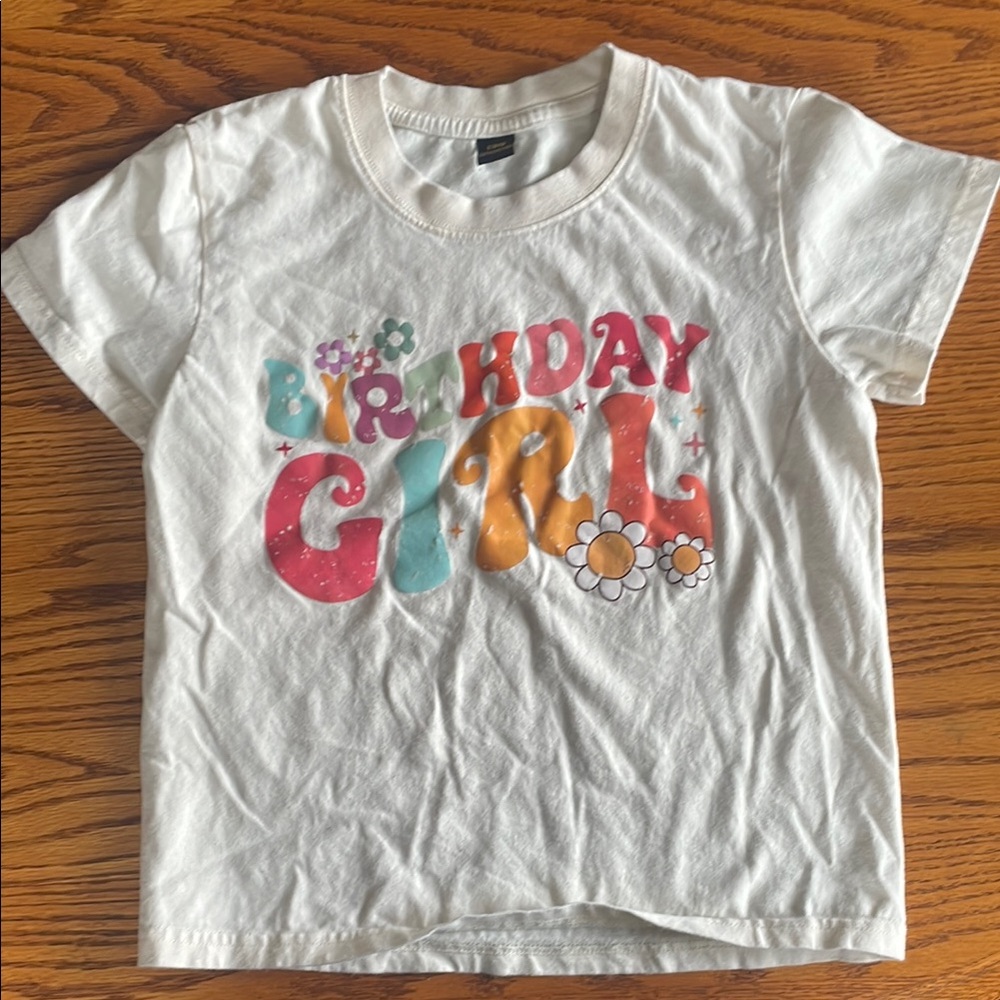 Kids Birthday Girl T-Shirt - White with Multicolor Print